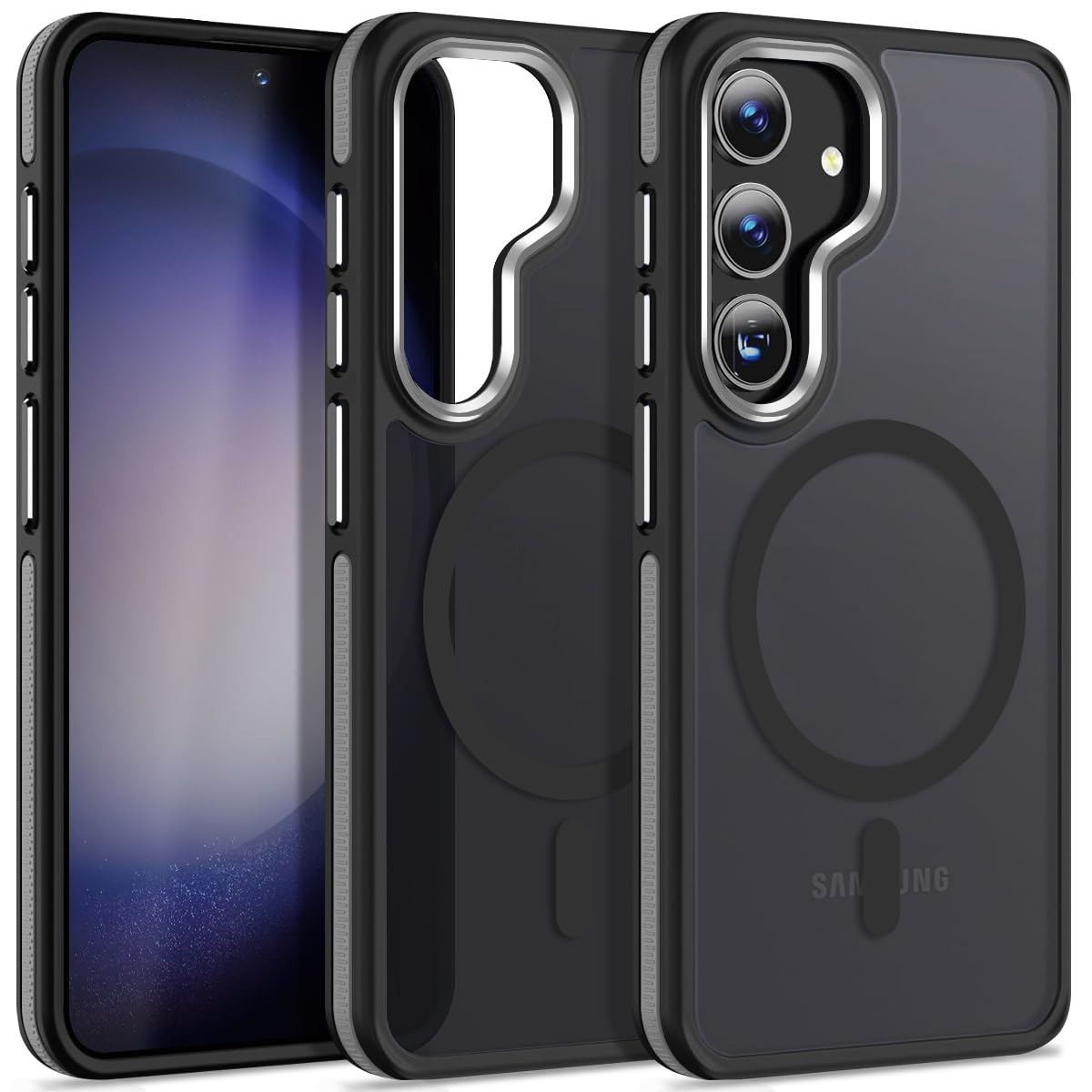 MALEWOLF Magnetic Case for Samsung Galaxy S24 Fe, Color Hybrid Translucent Cover [Compatible with Magsafe] [Military Drop Protection] Anti-Slip TPU