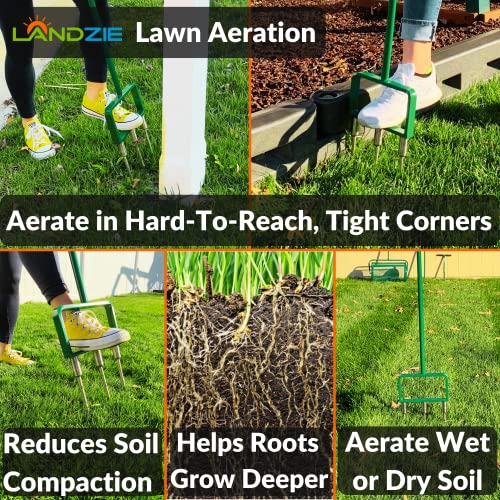 image for Landzie Spike Tine Fork Lawn Aerator - 42 Inch Manual Stainless Steel 