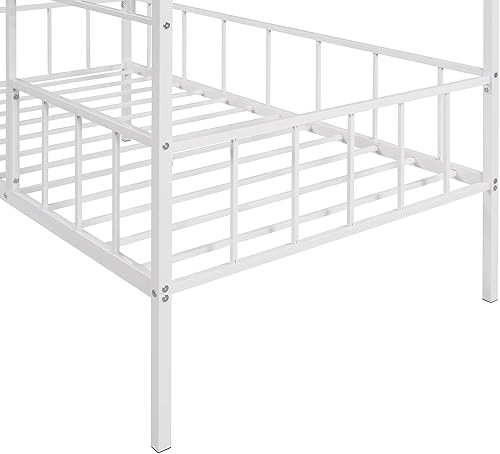 Miniatura 5 de CITYLIGHT Cama de plataforma de casa de tamaño individual con techo, marco de cama de metal con soporte de rejillas, cama individual de casa para