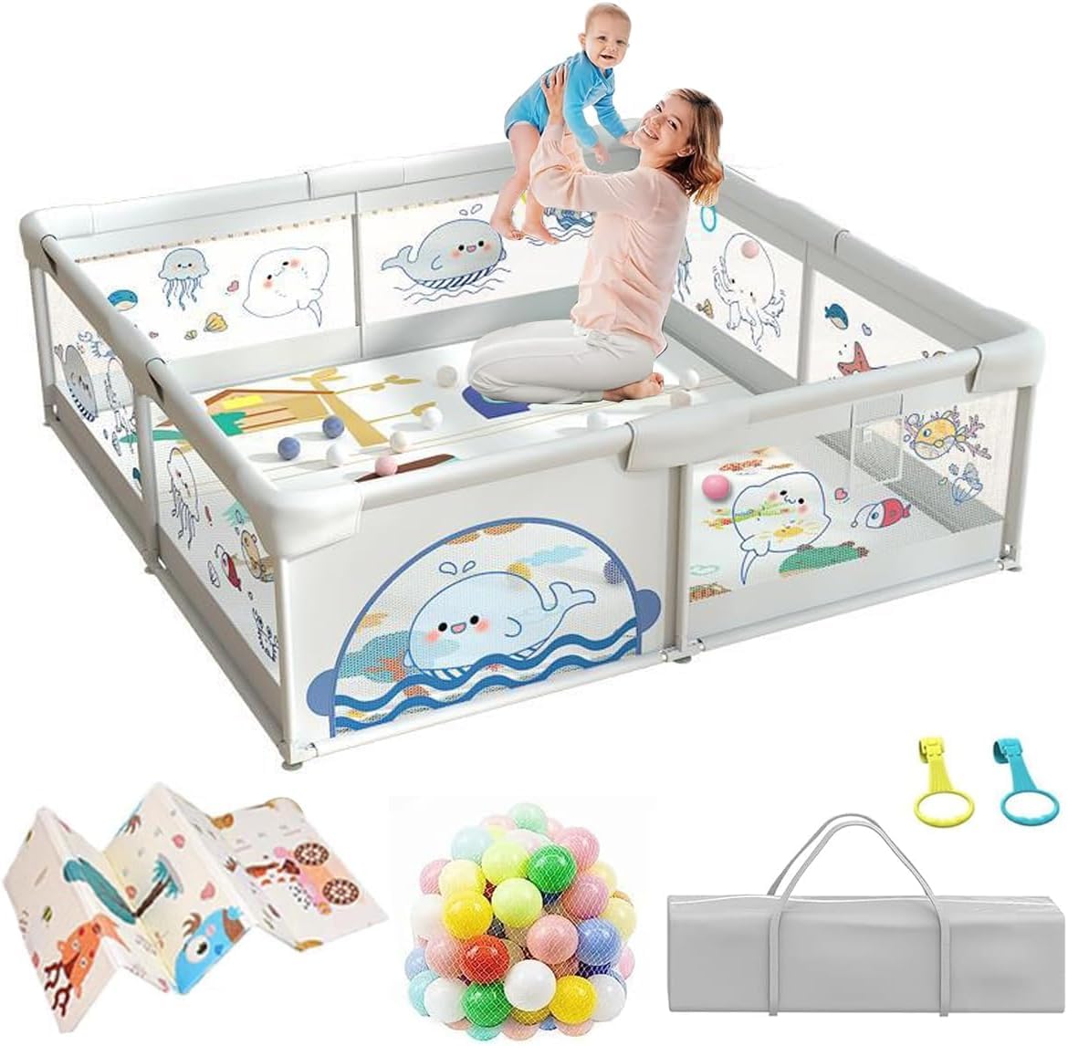 Soofam Baby Playpen, Baby Playards Kids Activity Center Play Pens for Toddlers Baby Fence Baby Play Yards for Indoor & Outdoor with Breathable Mesh Anti-Fall Playpen (71 * 78 inch with mat)