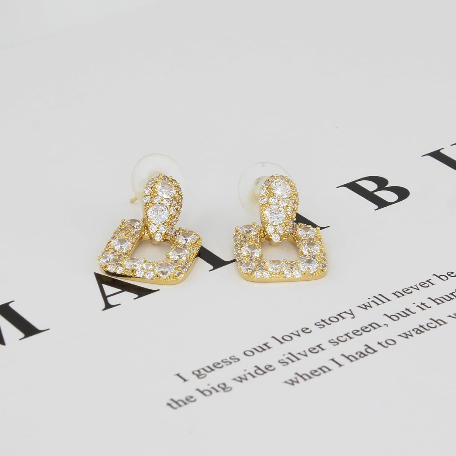 Geometric CZ Drop Earrings for Women – Elegant French Style Teardrop and Square Dangling Earrings with 925 Silver Posts - Image 8