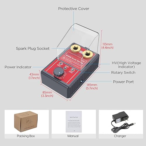 Miniatura 9 de Probador de bujías Probador de chispas de doble orificio 0  6000 rpm Probador de bobina de encendido de frecuencia ajustable con cubierta protectora