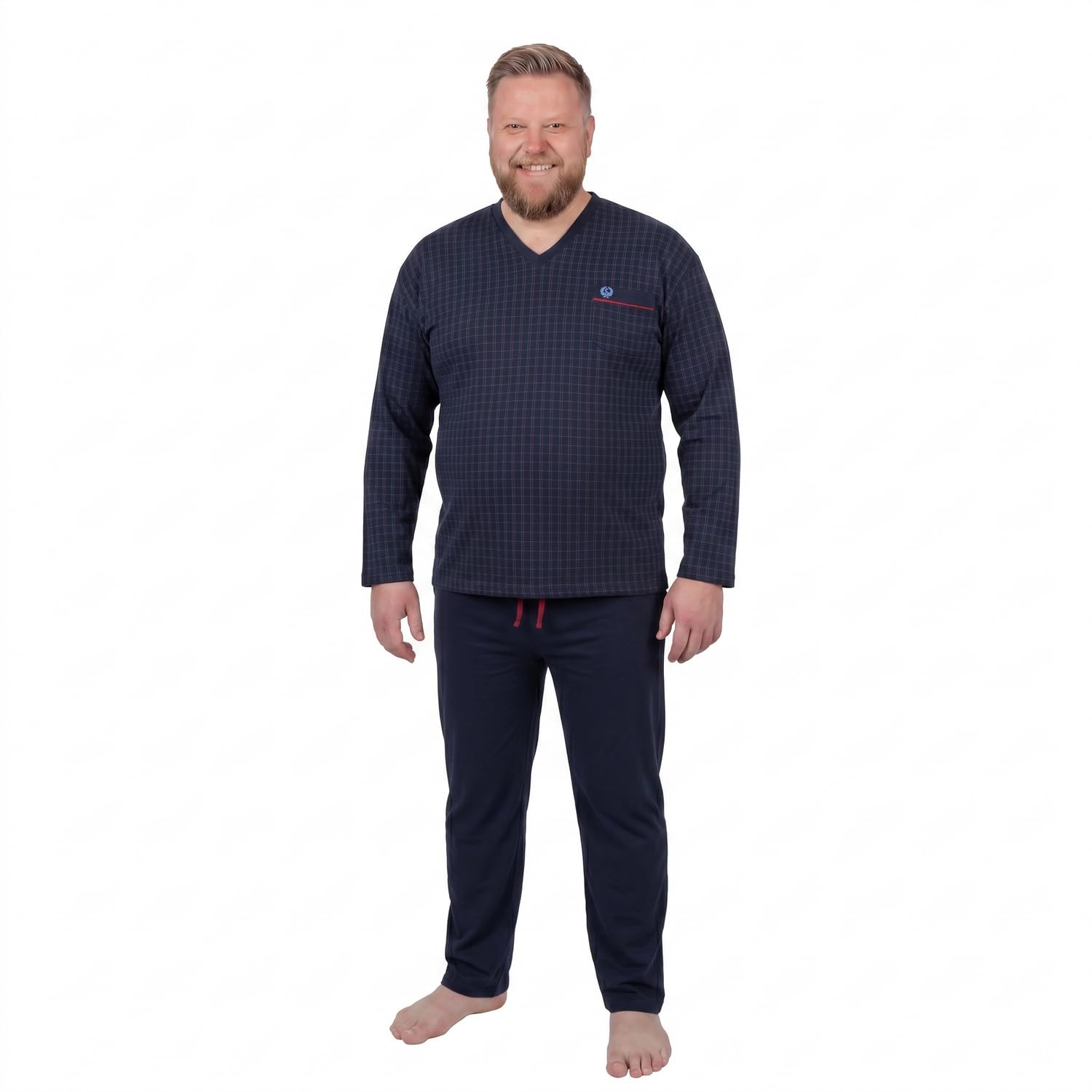 ADAMO VS- Pyjama für Herren lang Navy kariert Übergröße 10XL