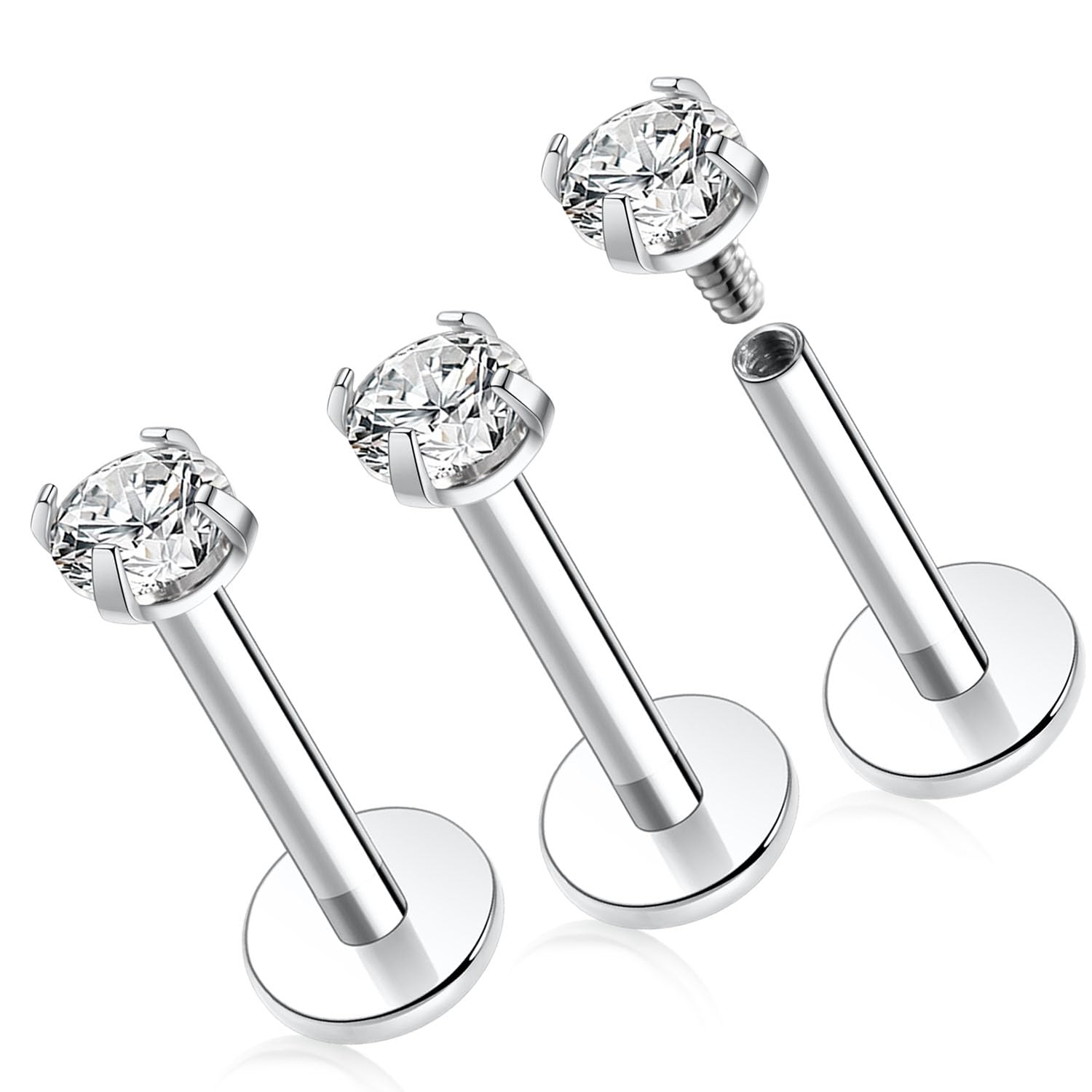 GAGABODYG23 Titanium 16G 6/8/10mm Clear CZ/Opal Internally Threaded Labret Monroe Lip Studs 6mm Helix Cartilage Tragus Earring Piercing