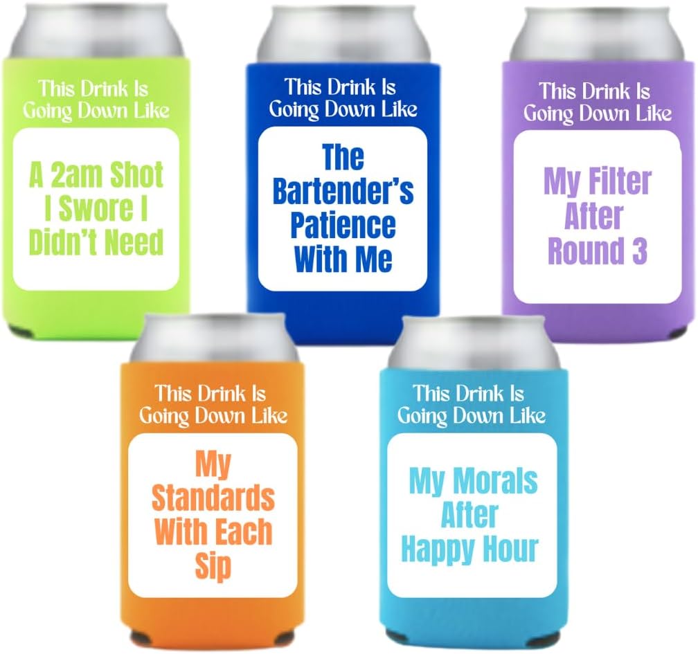 THIS DRINK IS GOING DOWN LIKE Drink Holder Can Cozie Set (5 PACK) - Perfect for girls trips, camping fun, weekend getaways, beach gettogethers (Set of 5)