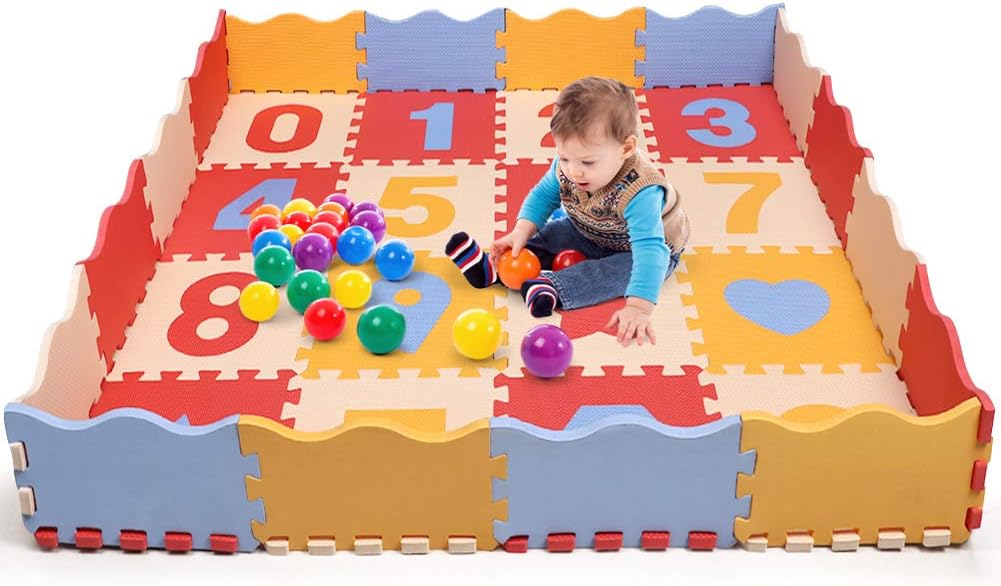 Bammax Baby Puzzle Play Mat, Extra Thick (0.55") EVA Foam with Fence Non-Toxic Floor Playmat for Playroom & Nursery Colorful Crawling Mat for Infants