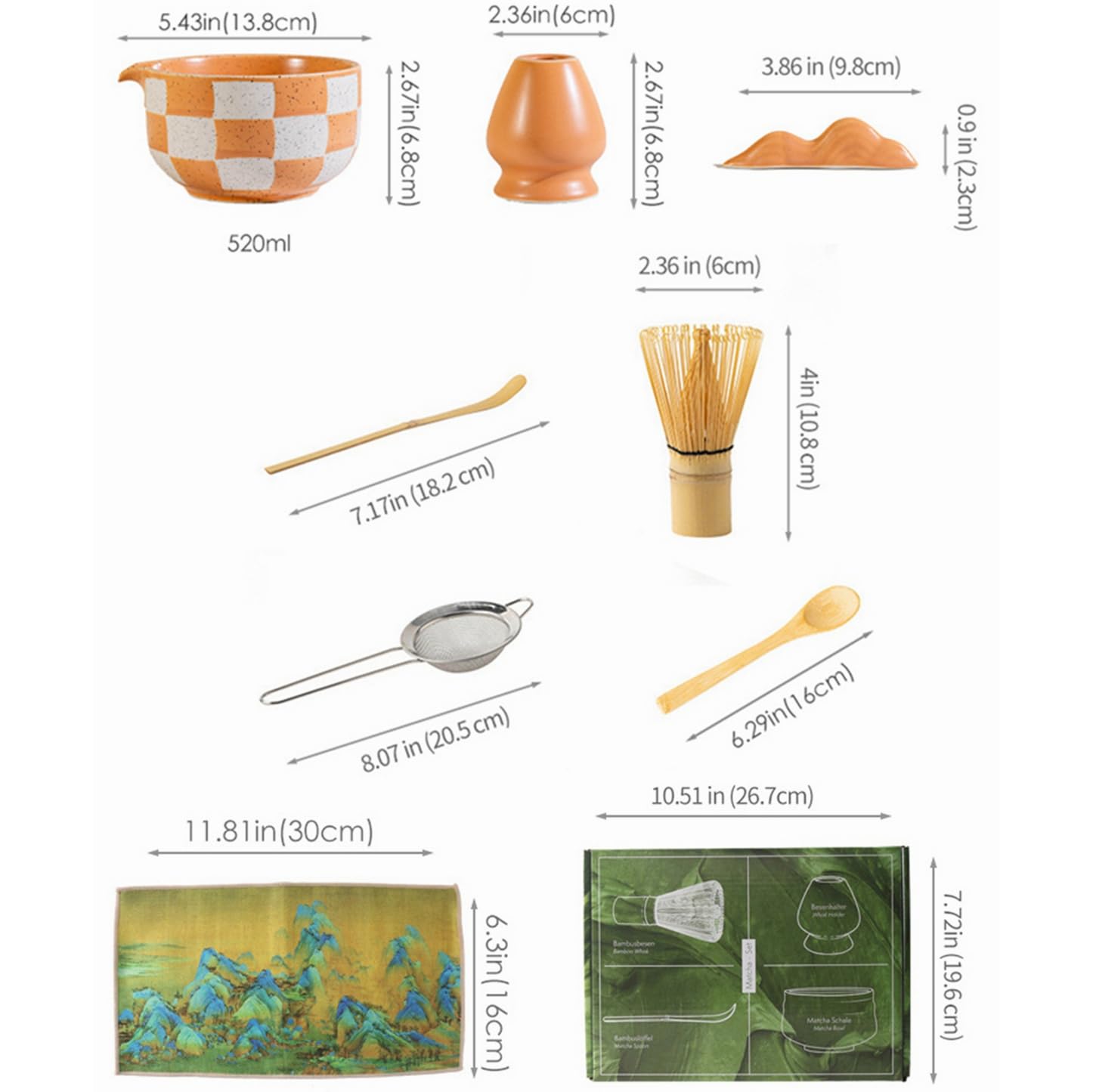 Juego de 8 batidores de matcha con caja de regalo, juego de ceremonia de té tradicional japonés, juego de cuencos de cerámica esmaltada con patrón cuadrado para amantes del té verde, color rosa