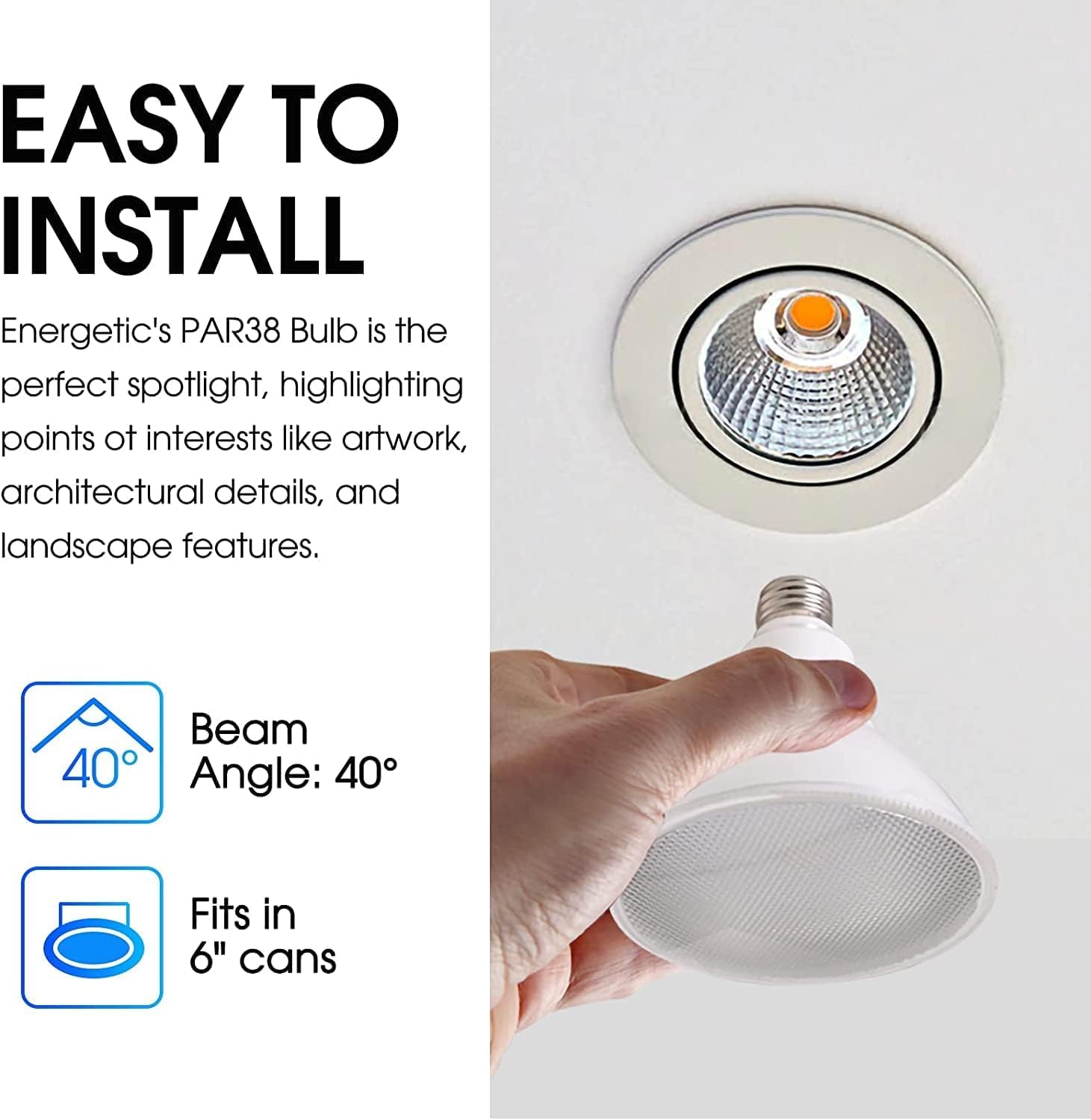 E ENERGETIC LIGHTING PAR38 LED Flood Light Outdoor Bulb, 5000K Daylight, 90 Watt Equivalent, Wet Rated, 900LM, E26 Base, Non-Dimmable, 12 Pack Outdoor Flood Light Bulbs