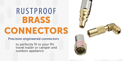 Miniatura 3 de Flame King FK-GRD-12FTQC Adaptador de manguera de conexión rápida de propano de 12 pies para parrilla Blackstone de 17 o 22 pulgadas, negrolatón