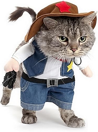 Disfraz de vaquero para perros y gatos Mikayoo, con sombrero, divertido disfraz, ideal para halloween, navidad, fiestas, o eventos, s, Azul