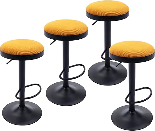 Miniatura 19 de CIMOTA Juego de 1 taburetes de bar redondos giratorios con espalda descubierta ajustable, taburete de bar moderno industrial de piel sintética para