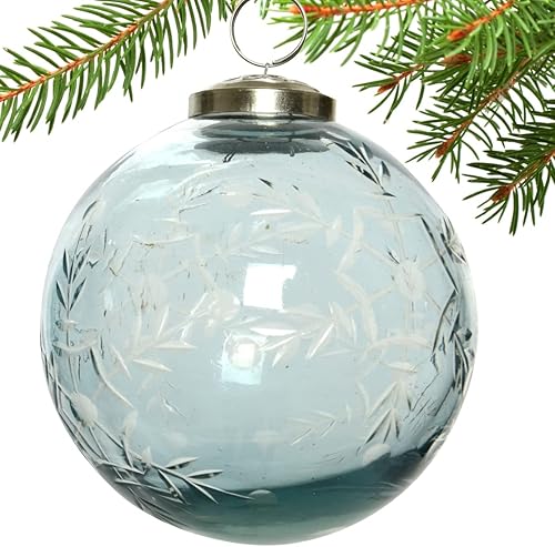 Miniatura 3 de Adornos de cristal azul juego de 2 adornos de copo de nieve grabados