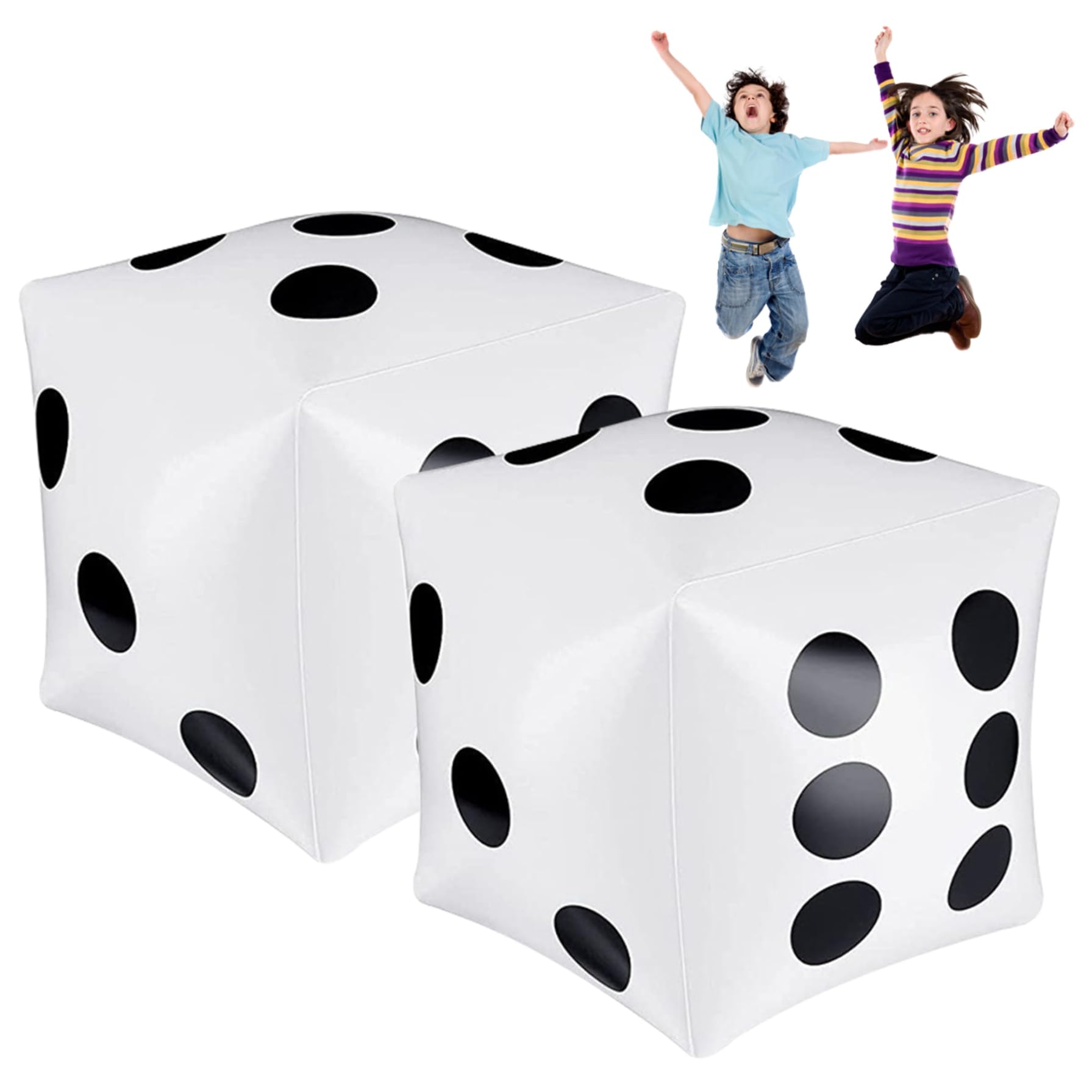 Dadi grandi, dadi gonfiabili 2 pezzi 11, 8x11, 8 pollici PVC esplosione per giochi per feste in piscina da spiaggia all'aperto al coperto Bianco