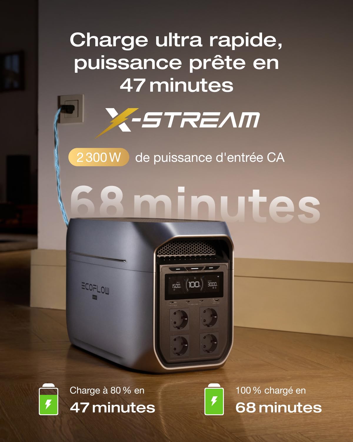 Station électrique Portable EF EcoFlow Delta 3 Max Plus 2048 Wh, capacité jusqu'à 10 kWh, LiFePO4, Sortie CA 3000 W, Charge 0 à 80% en 47 Min, ASI 10 ms, générateur Solaire pour Maison, Camping, RV