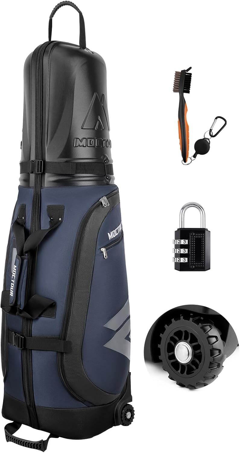 Golf Travel Bags for Airlines with Wheels & ABS Hard Case Top, Protect Your Clubs, Waterproof 1680D Oxford Fabric and Oversize Tank Wheels, Lightweight and Easy to Maneuver Blue