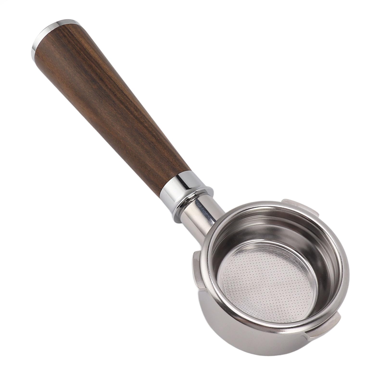 Portafiltro de café sin Fondo de 58 Mm, Portafiltro de Cesta de Filtro de Taza, Portafiltro de café de Acero Inoxidable de 3 Orejas Mango de Madera Maciza para Barsetto Piezas de e