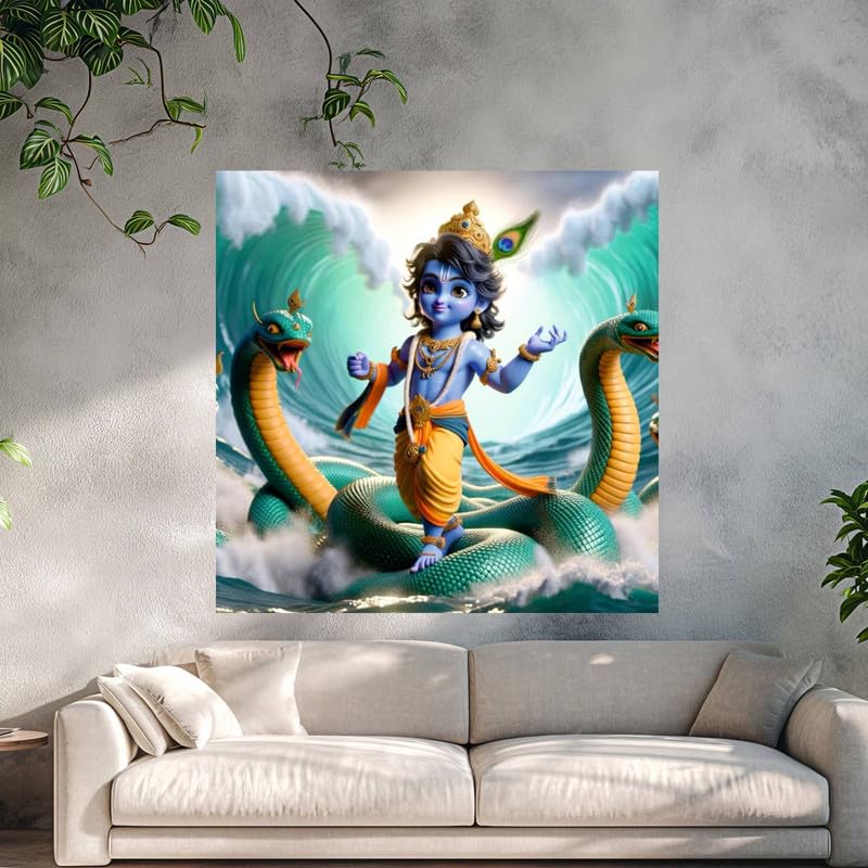 Image of British Terminal Cute little Bal Gopal Baby God Krishna| Kanha Ji | Laddu Lord Makhan Chor Painting Religious Poster for Pregnant Women for wall (matt thin vinyl,sticker,multicolor,unframed)| bj43