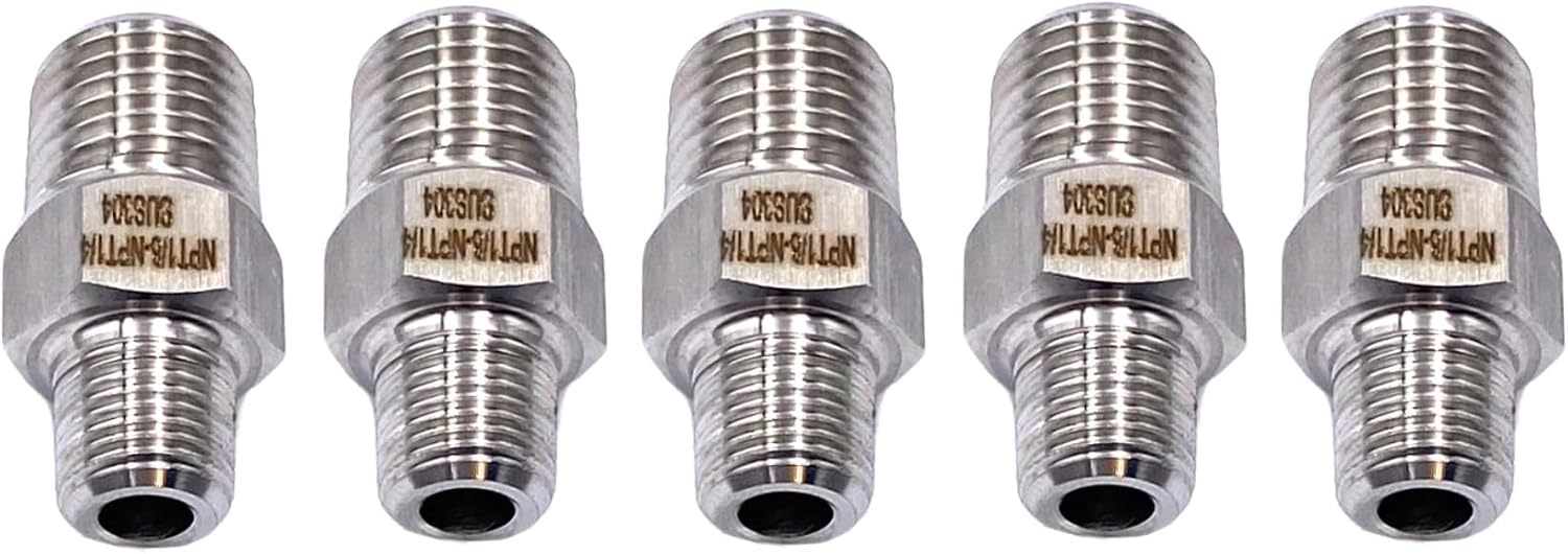 5 Pcs 1/4" to 1/8" NPT Reducer Adapters, 304 Stainless Steel Hex Reducing Pipe Fitting Coupler Nipple Connector for Plumbing Hydraulic Systems RV and Home Applications