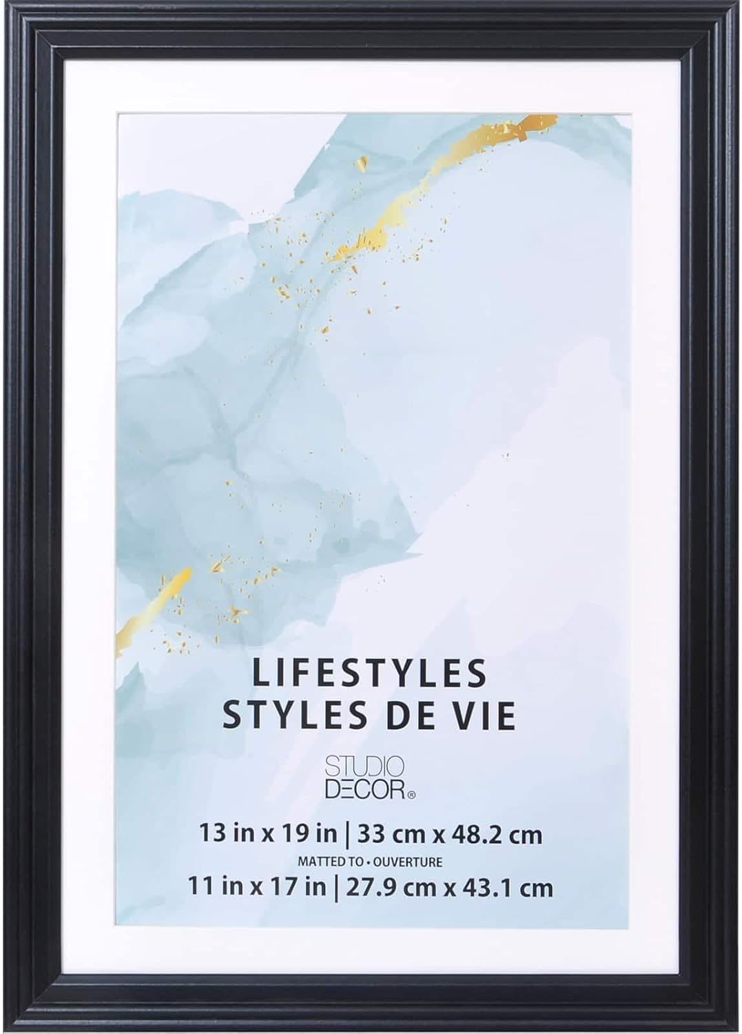 Studio Decor 13" x 19" Lifestyles Black Picture Frame With Mat - Includes Pre-attached Hanging Hardware, Horizontal or Vertical Display - 1 Pack