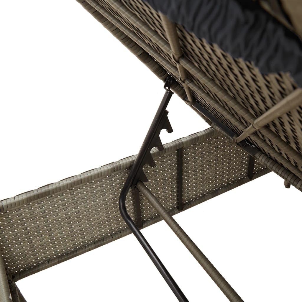 Tumbona de polirratán con cojín, color gris, 198 cm | Cómoda tumbona para el jardín o la terraza con respaldo ajustable en 5 posiciones y acolchado lavable.