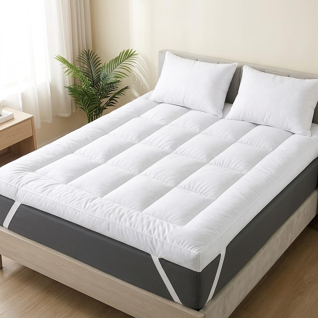 Small Double Mattress Topper 4 Inches / 10cm Thick, Hotel Quality Quilted Box Stitched Microfibre, Extra Deep Super Soft Breathable for Small Double Mattress with Elasticated Straps, Machine Washable