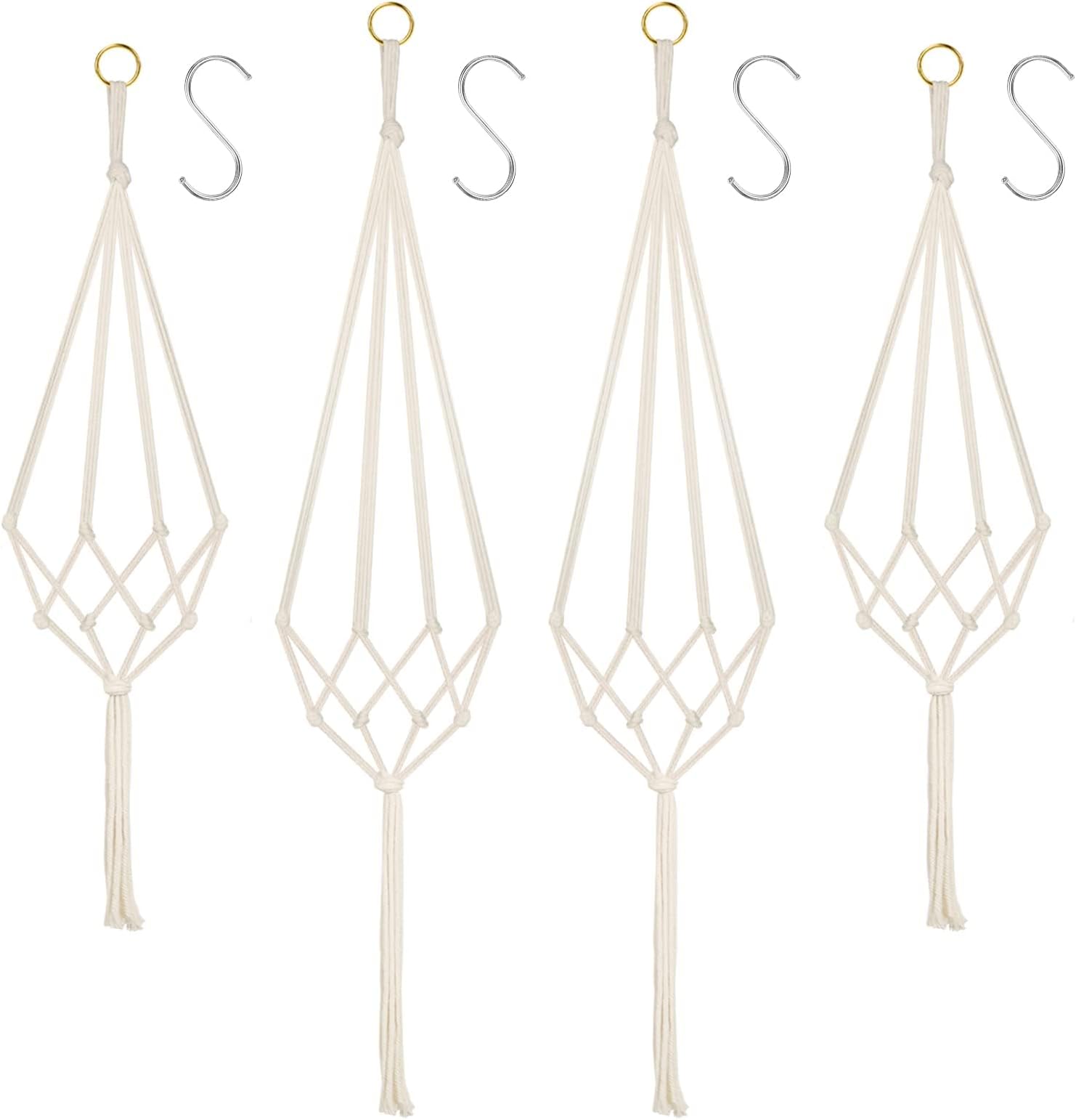 MAKINGTEC 4 Pack Hanging Planters Baskets, Cotton Rope Macrame Plant Hanger with 4 Hanging Hooks, Wall Hanging Flower Pot Holder for Indoor Outdoor Balcony Decoration - 80CM