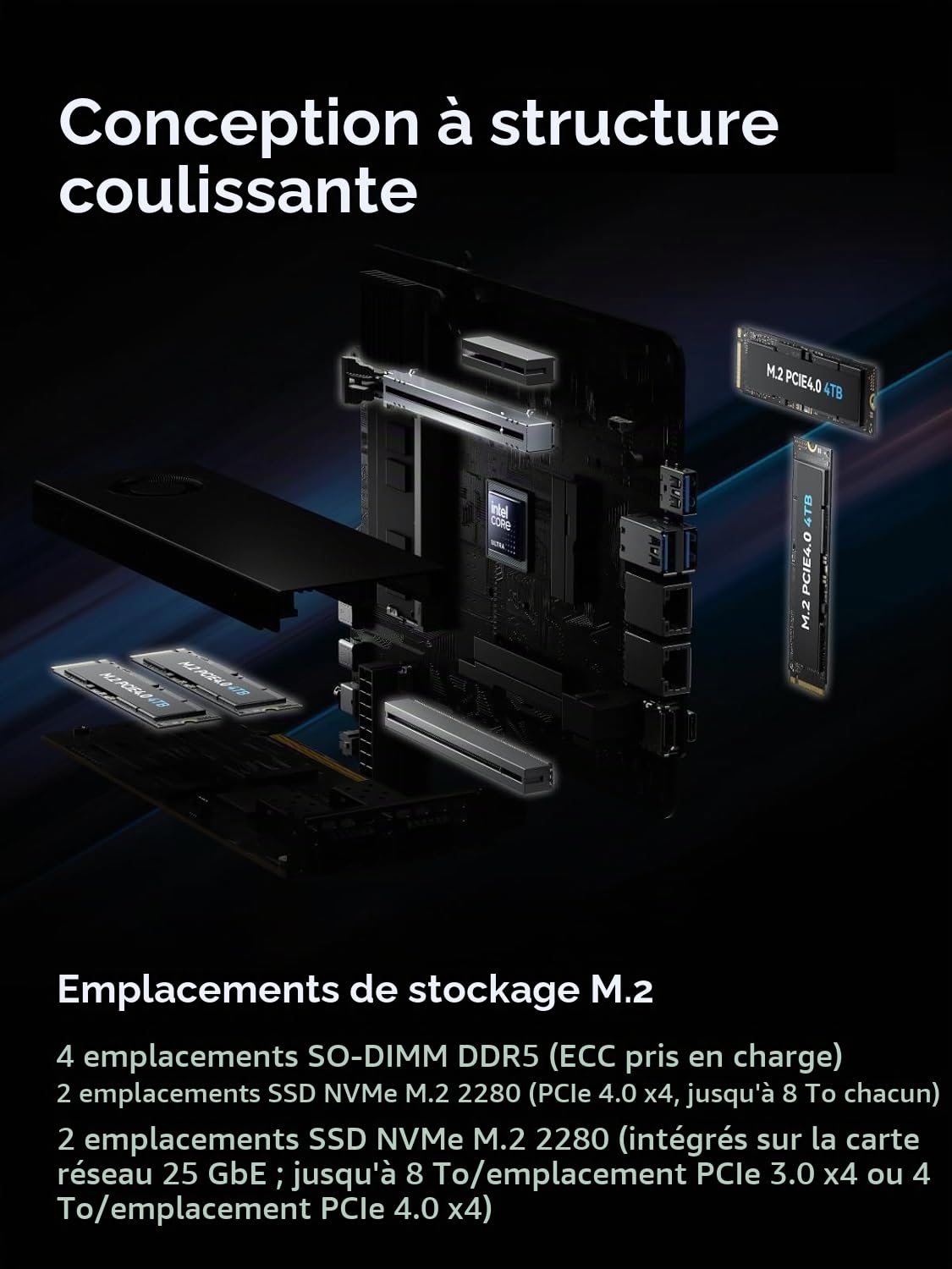 MINIS FORUM MS-02 Ultra Mini PC,Processeur Core Ultra 9 285HX (24C/24T jusqu'à 5,5 GHz) et Intel Graphics, Barebone sans 4 x DDR5/4 x NVMe SSD, HDMI/USB4/2 x USB4 V2, 2 x 25G SFP+, 10G RJ45, 2,5G RJ45