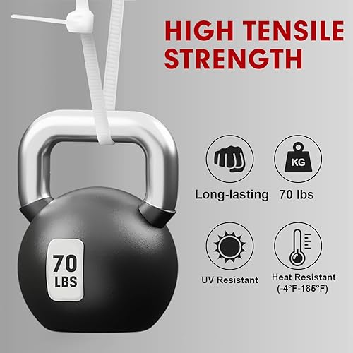 Miniatura 3 de 1200 bridas para cables de 12 pulgadas, bridas de plástico blanco resistente con resistencia a la tracción de 70 libras, bridas de nailon