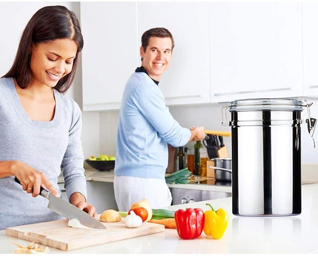 Contenitori Alimentari per Cereali Set Contenitori for alimenti in 4 pezzi Set di barattoli for caffè in acciaio inossidabile spazzolato for bancone da cucina con coperchio ermetico, organizzazione de