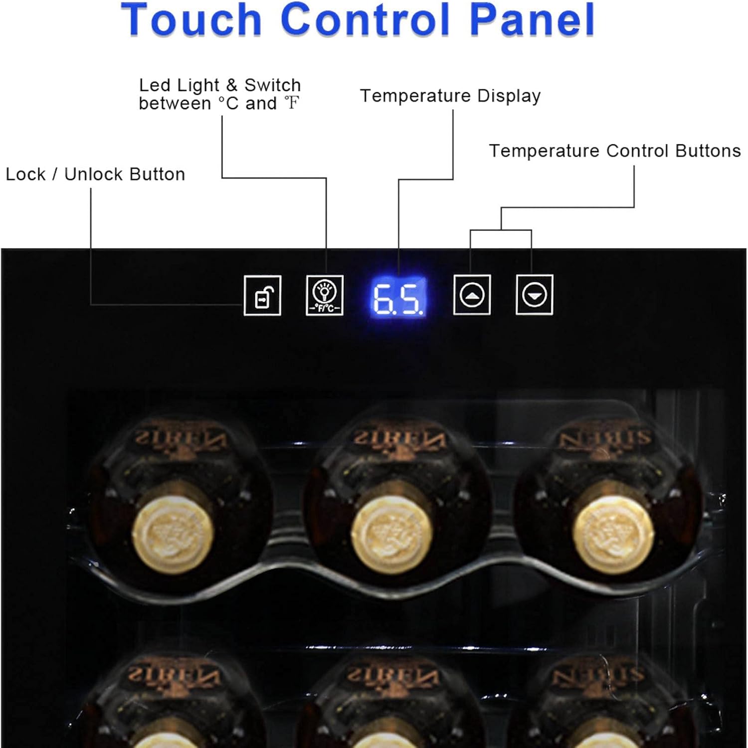 Diagram of the wine cooler's touch control panel