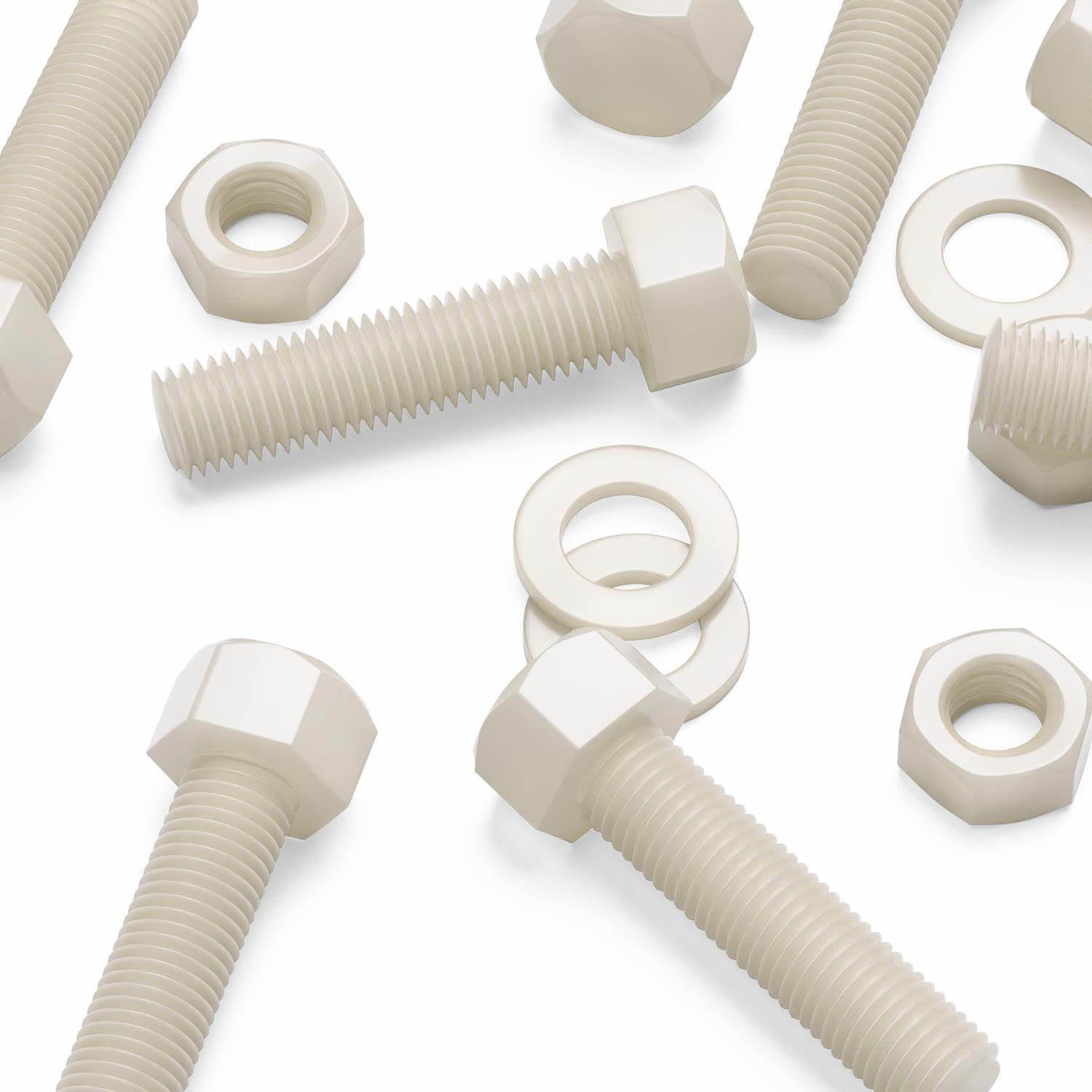 5X Natural Nylon PA66 Hex Head Plastic Bolts, Nuts & Washers, M16 x 65 mm