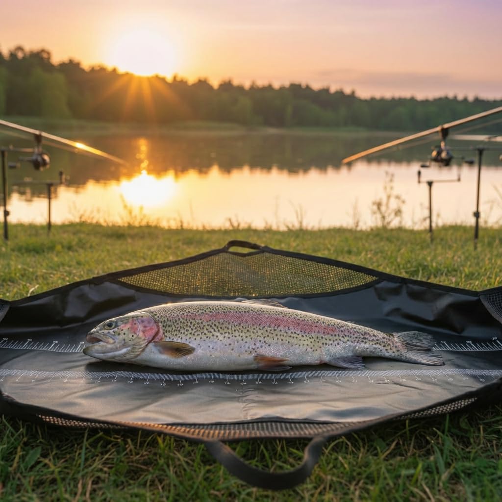 Abhakmatte mit Maßband 120x65cm | Abhakmatte Raubfisch mit Griffen für Transport & Waage | Wiegesack | Abhakmatte Angeln Abhakmatten Abhakmatte für Raubfisch