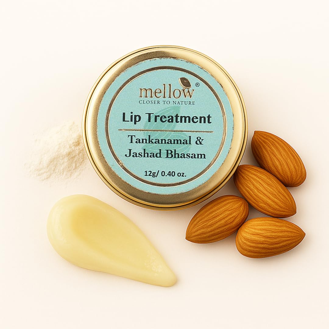 Mellow Herbal Lip Treatment with Almond Oil & Jasad Bhasma for Moisturize & Nourish Dry & Chapped Lips, Ayurvedic Balm for Men & Women, Paraben Free [Cream - 12 Gm]