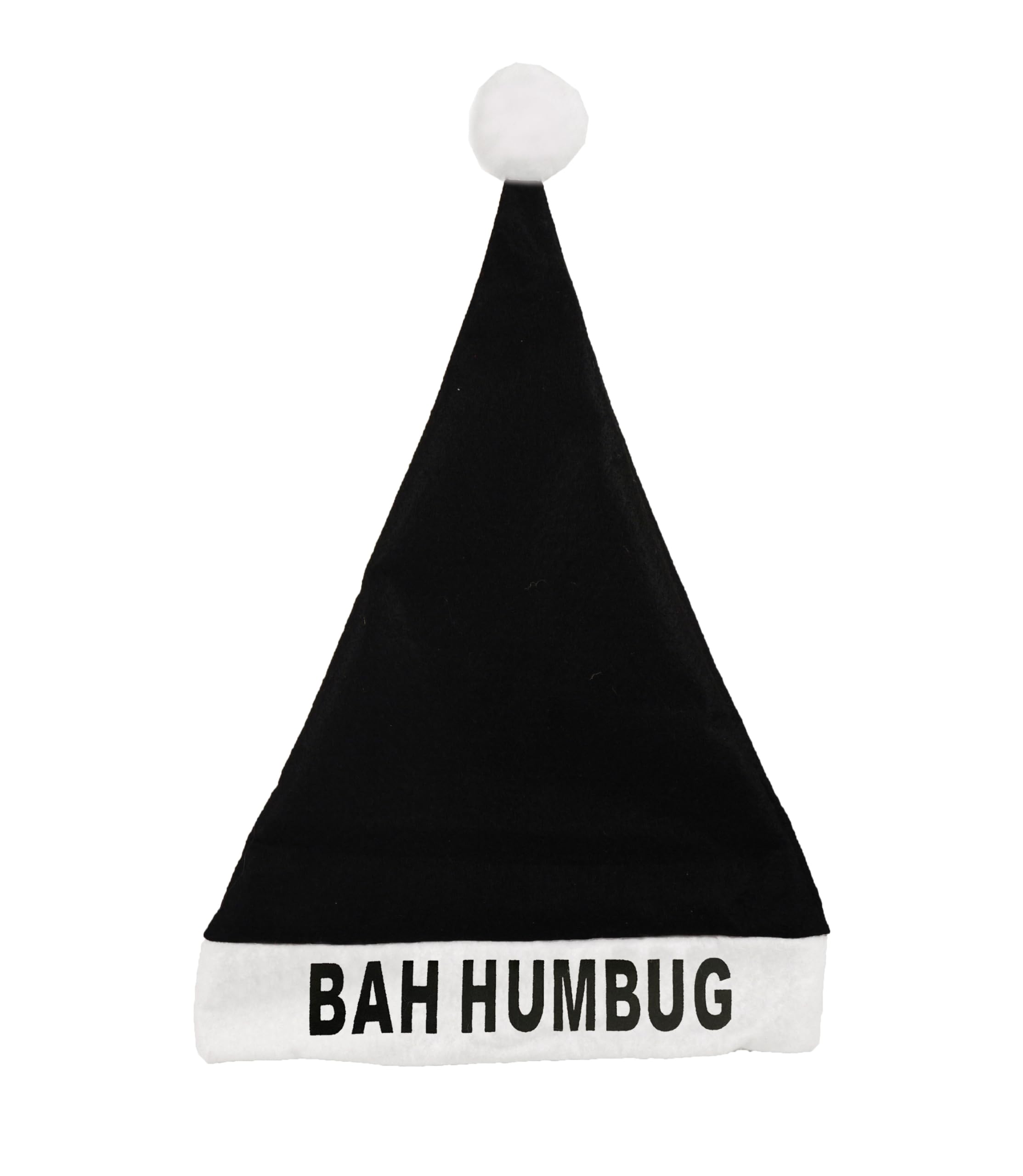 HENBRANDT 12 x Adult Bah Humbug Christmas Hat with White Bobble One Size Black Santa Claus Hat Xmas Party Novelty Gift Fancy Dress Costume Accessory for Men and Women