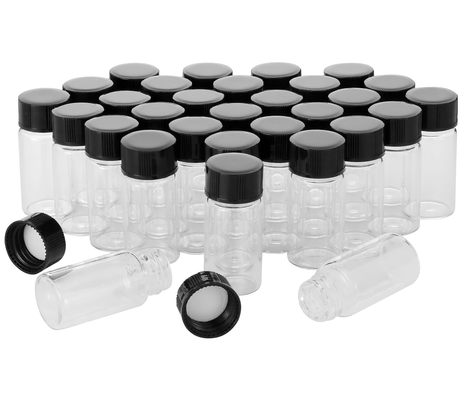 50PCS 5ml (0.18 Oz) Clear Glass Vials Liquid Sampling Sample Bottle Small Glass Bottle with Black Screwcap