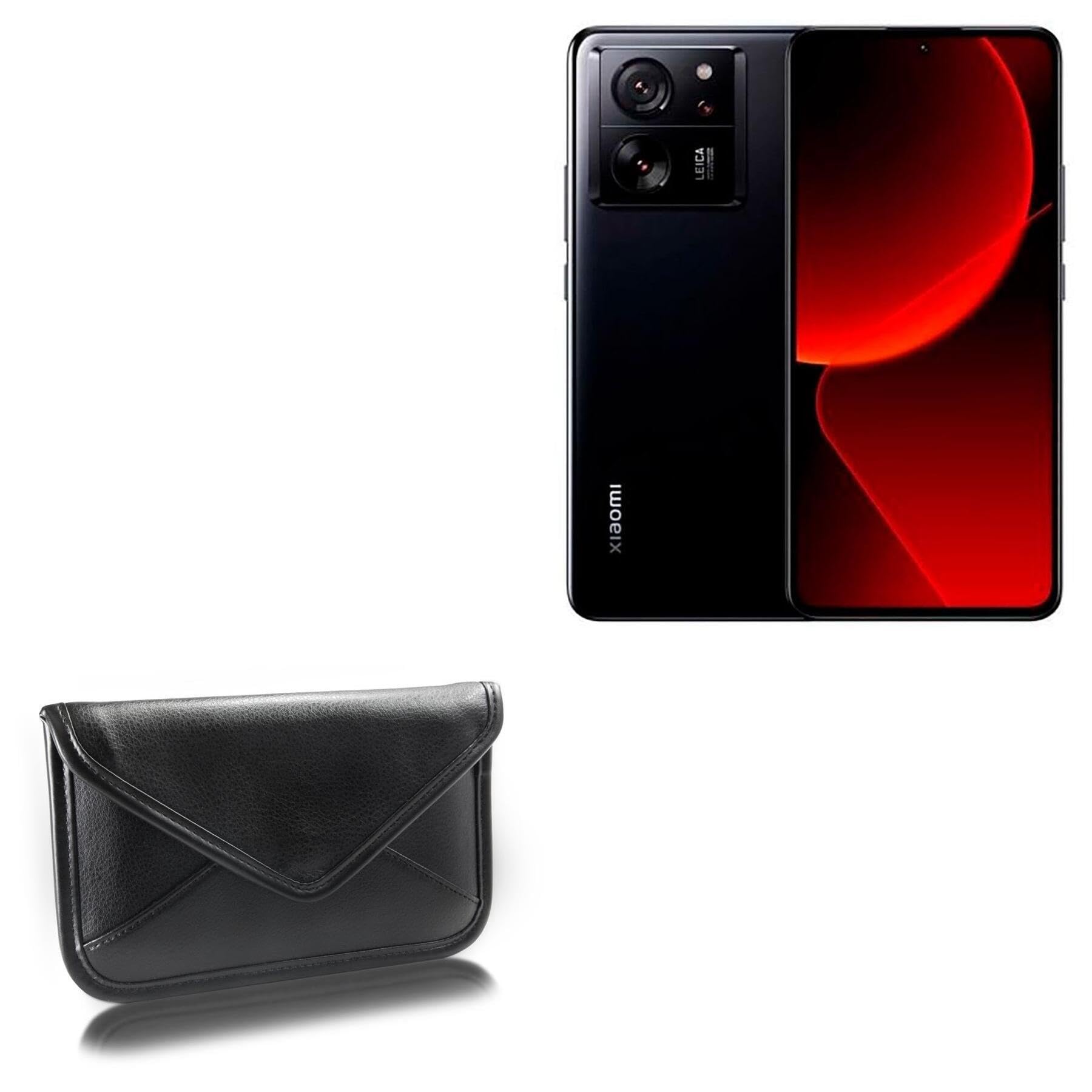 BoxWave Case Compatible with Xiaomi 13T - Elite Leather Messenger Pouch, Synthetic Leather Cover Case Envelope Design - Jet Black