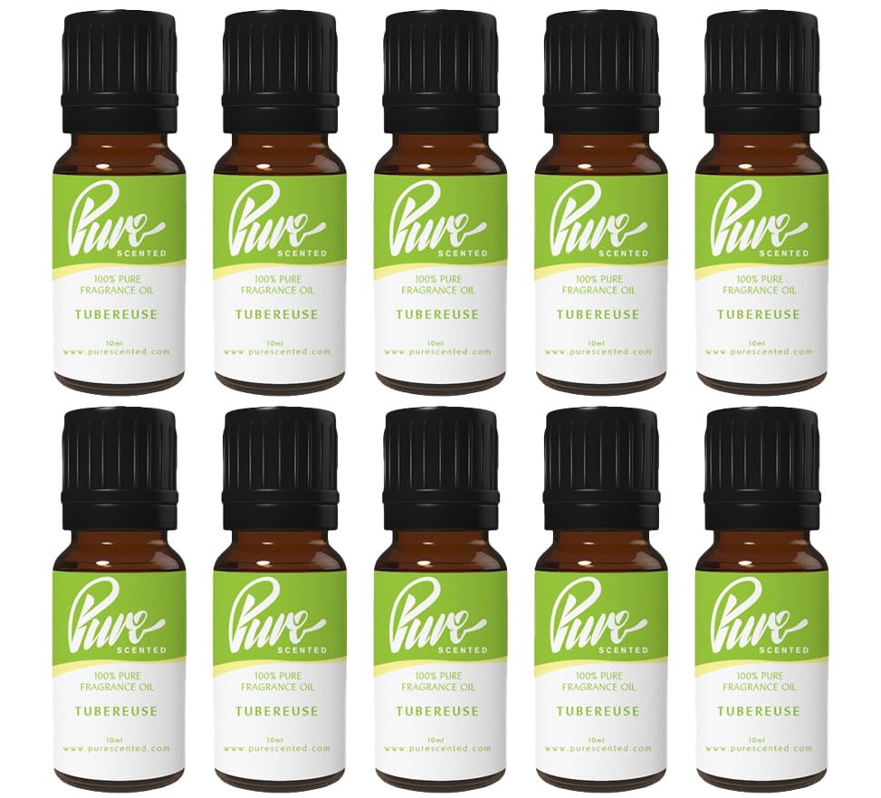 Pure Scented 100ml Fragrance Oils - 10 x 10ml Suitable for Candles, Soaps, Slime, Diffusers, Cosmetics, Wax Melts, Designer (10 x 10ml, Tubereuse)