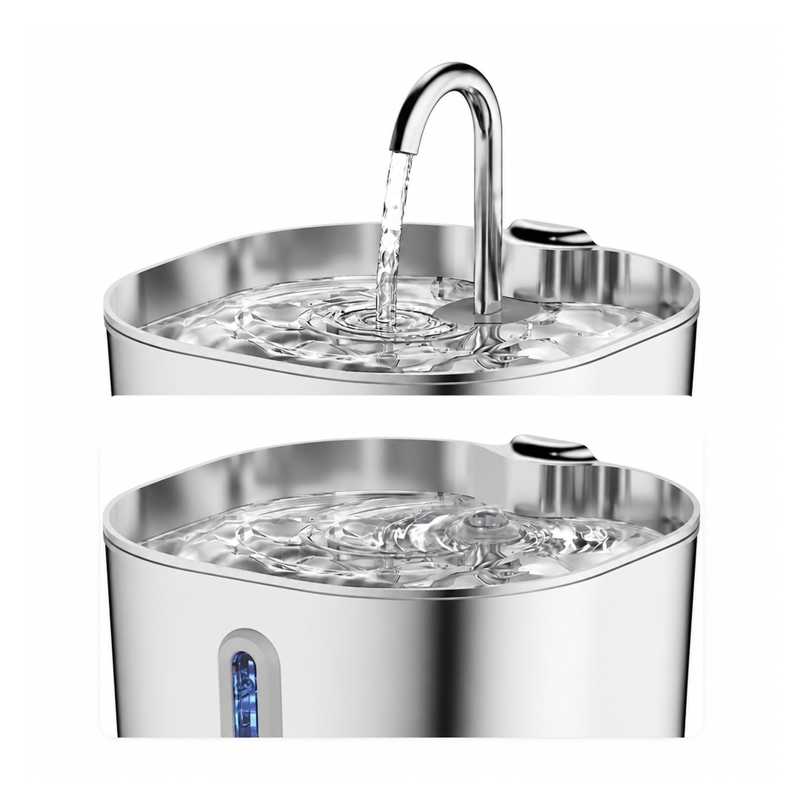 Fuente De Agua para Gatos Acero Inoxidable 2,2 L | Diseño Ventana, Plataforma Elevada Beber Hogares Con Varias Mascotas