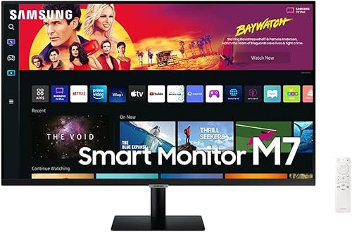 SAMSUNG 32" M70B Series 4K UHD USB-C Smart Monitor & Streaming TV, 4ms, 60Hz, HDR10, Wireless Display, Gaming and IoT Hubs, Alexa Built in, 2022, LS32BM702UNXGO, Black