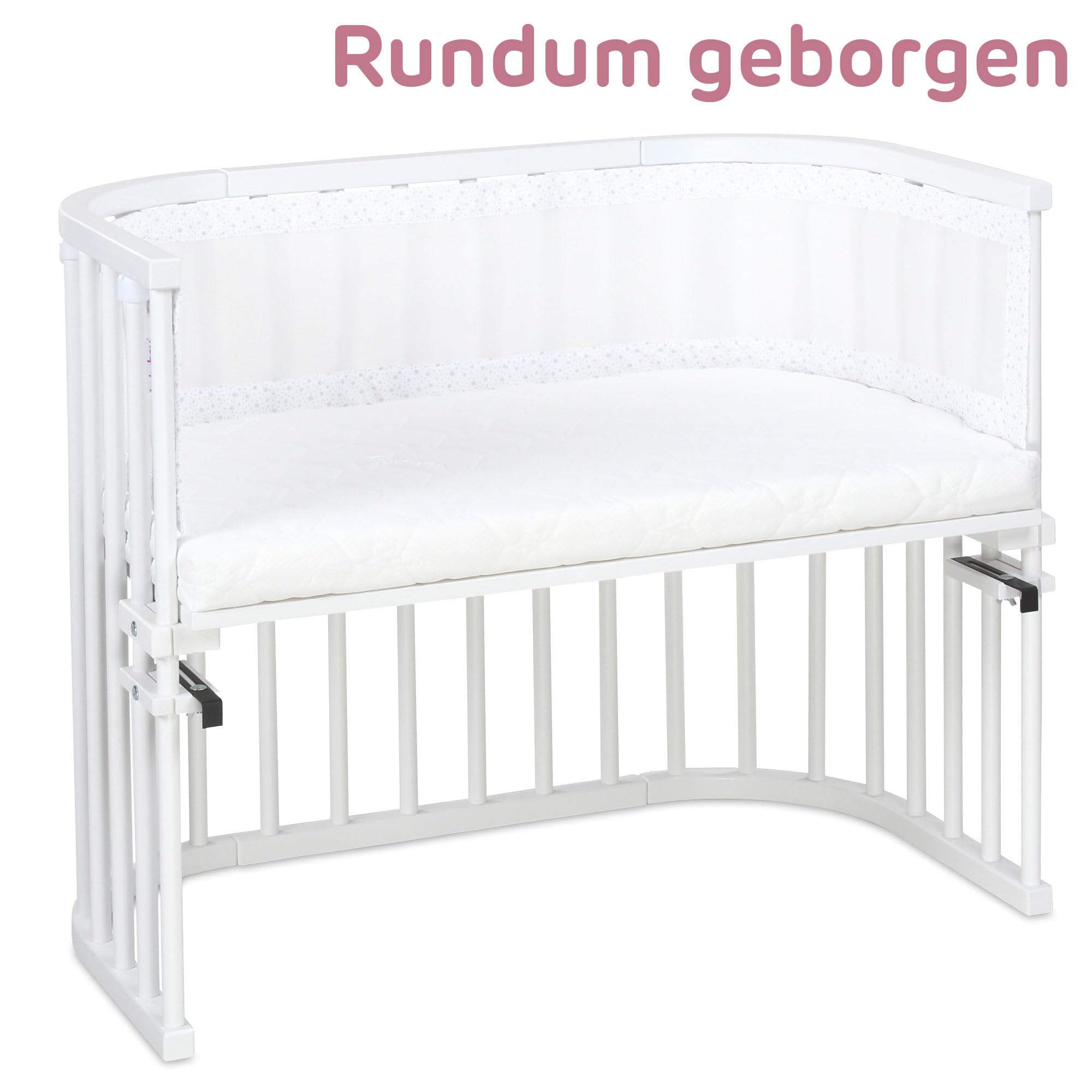 babybay Gniazdko z siatki 3D pasuje do modelu Maxi, Boxspring, Comfort i Comfort Plus, białe, błyszczące gwiazdki, srebrne
