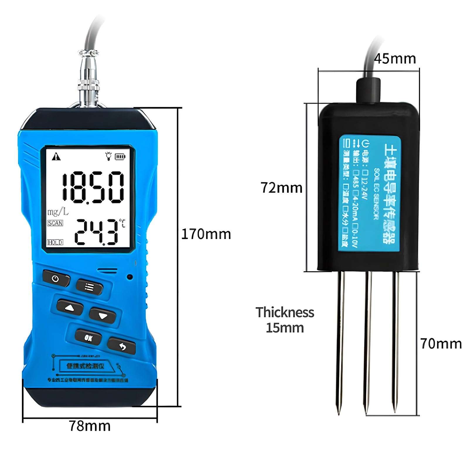 Cyfrowy miernik pH 7 w 1 z podświetlanym wyświetlaczem LCD, miernik NPK, czujnik wilgotności i temperatury, zestaw do testowania gleby ogrodowej, do trawnika, gospodarstwa, roślin wewnętrznych