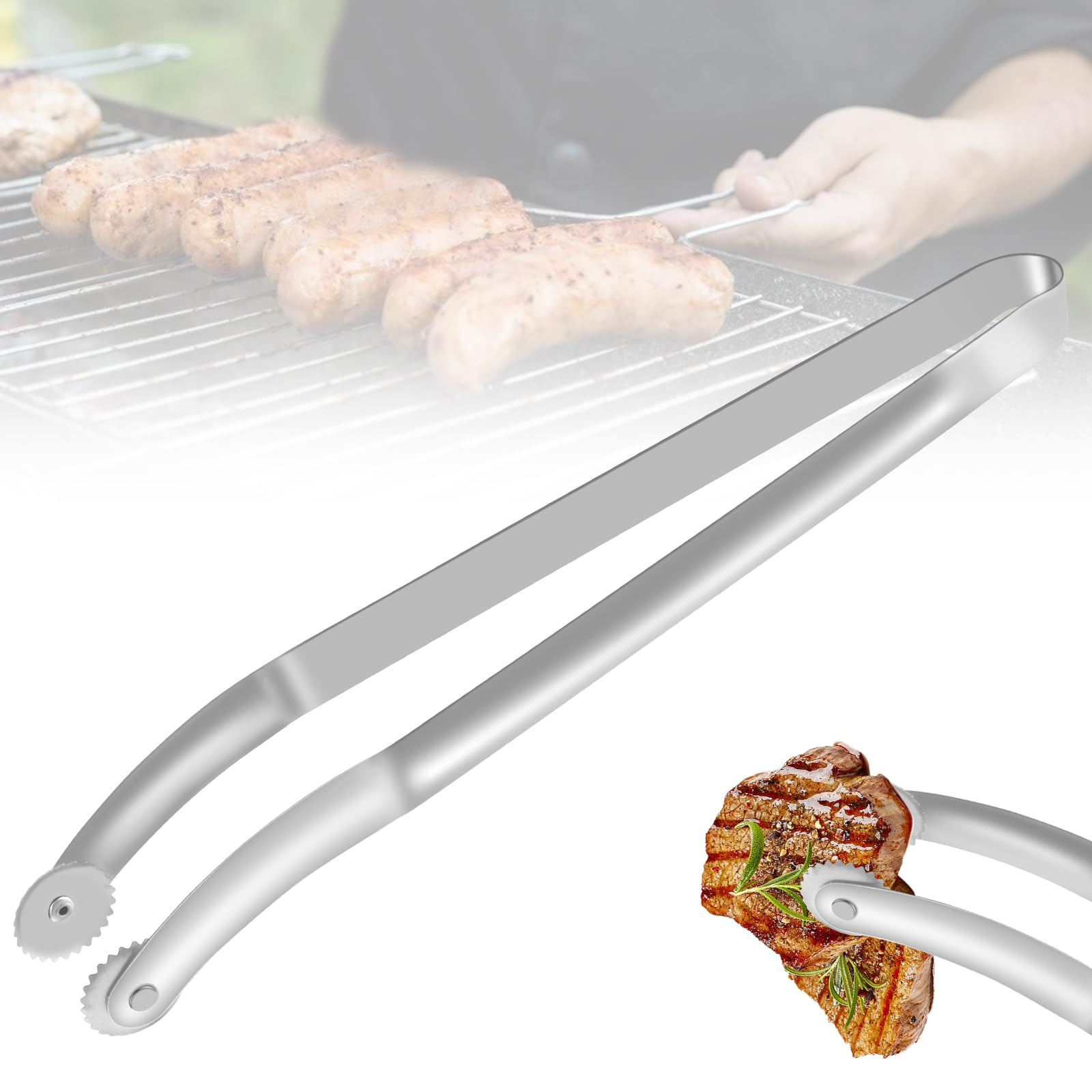 HAASIKI BBQ Sausage Turning Tongs, BBQ Tongs Long, Food Tongs Kitchen Tongs, 2024 New Stainless Steel Hot Dog Turning Tongs for Cooking, Salad Tongs, Cooking Tongs, for Cooking BBQ Baking Kitchen