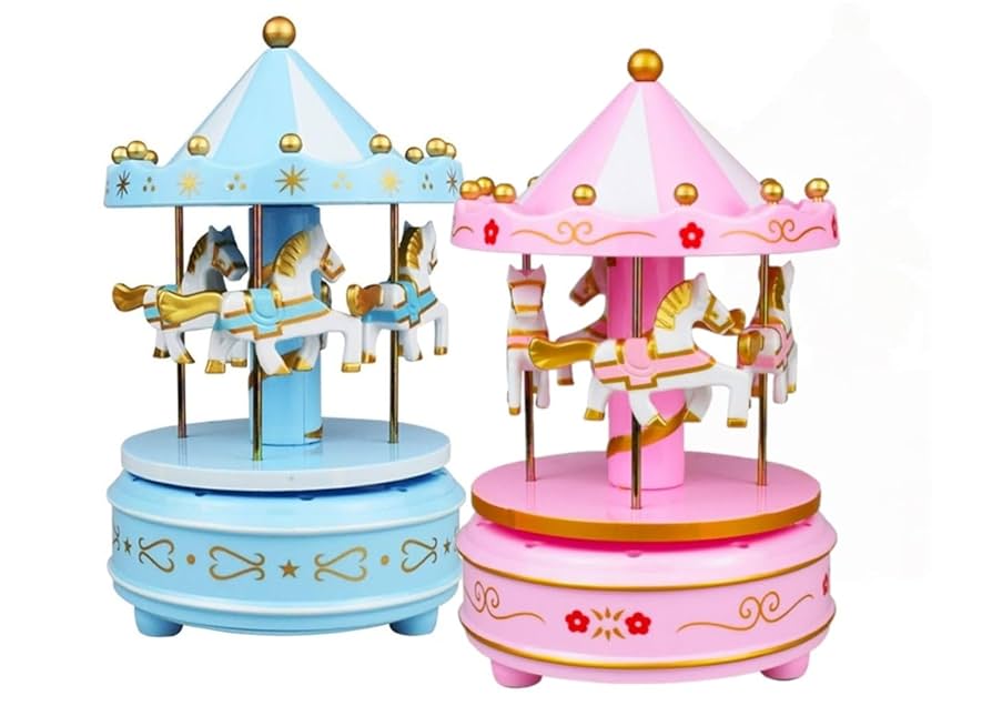 Merry-Go-Round Small Carousel Wind Up Music Box with Flying
