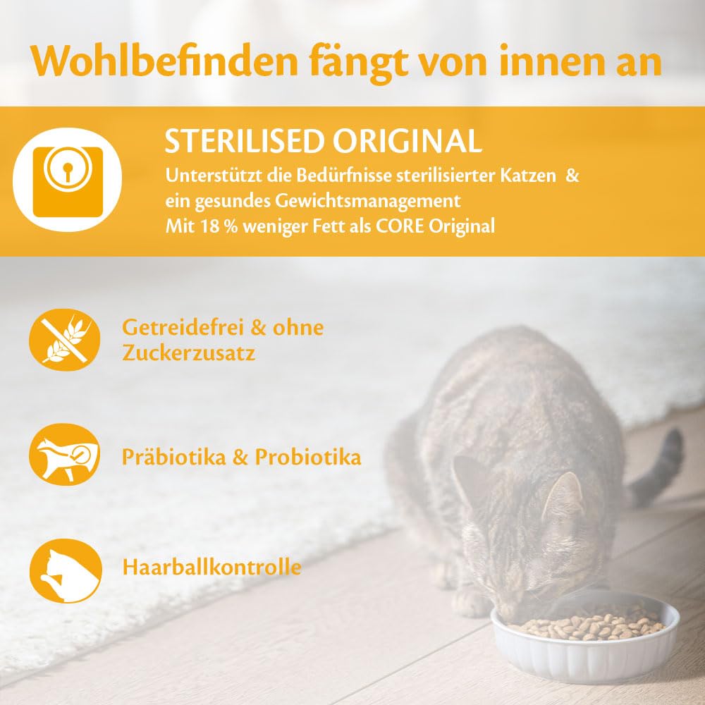Wellness CORE Sterilised Original 4 kg, Huhn & Truthahn – Katzenfutter Trocken für sterilisierte Katzen, getreidefrei, natürlich, hypoallergen, proteinreich, für eine gesunde Gewichtsregulierung