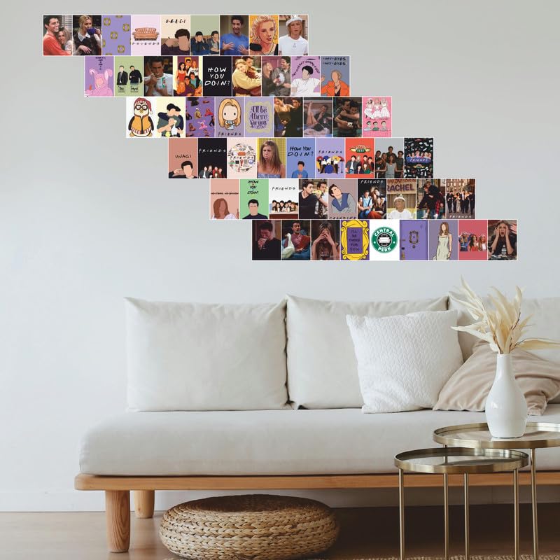 Image of POSTERONN Friends Inspired Wall Collage Kit 54 Premium 4x6 Posters TV Show Theme Aesthetic Wall Decor for Bedroom Dorm Living Room Cardstock Photo Prints with Glue Dots Gallery Decoration Set
