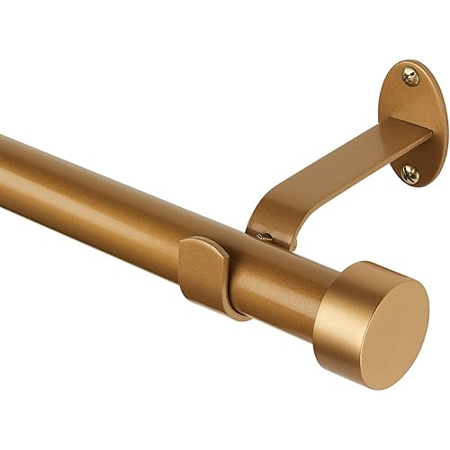 Elrene Home Fashions Serena Single Curtain Rod for Curtains and Drapery with Contemporary Cap Finials, 1-Inch Diameter, 28" - 48" Adjustable Rod, Soft Gold