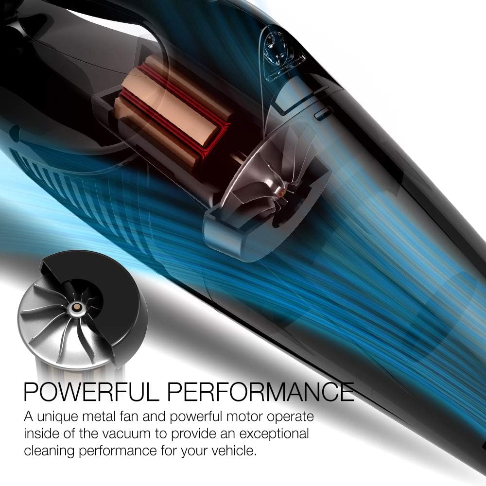 XDesign Car Vacuum Cleaner with High Power Suction for Quick Car Cleaning Care, DC 12V Portable Auto Handheld Vacuum with Reusable Stainless Steel HEPA Filter/LED Light/14.6FT Cord - Black
