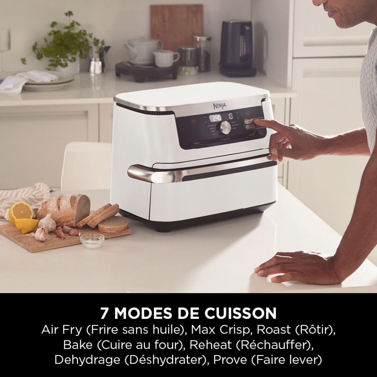 Ninja Foodi FlexDrawer Air Fryer, Dual Zone Avec Séparateur Amovible, Grand Tiroir de 10.4 L, 7-en-1, Double Zone, Sans Huile, Pièces Antiadhésives Compatibles Au Lave-Vaisselle, Blanc AF500EUWH