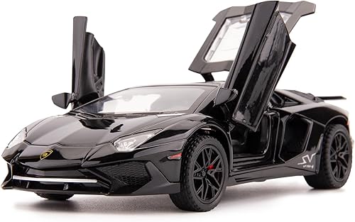 BDTCTK 132 Lambo LP750 Modelo Pull Back Car Coche de juguete con sonido y luz para niños y niñas, cuerpo de metal, puerta abierta, negro