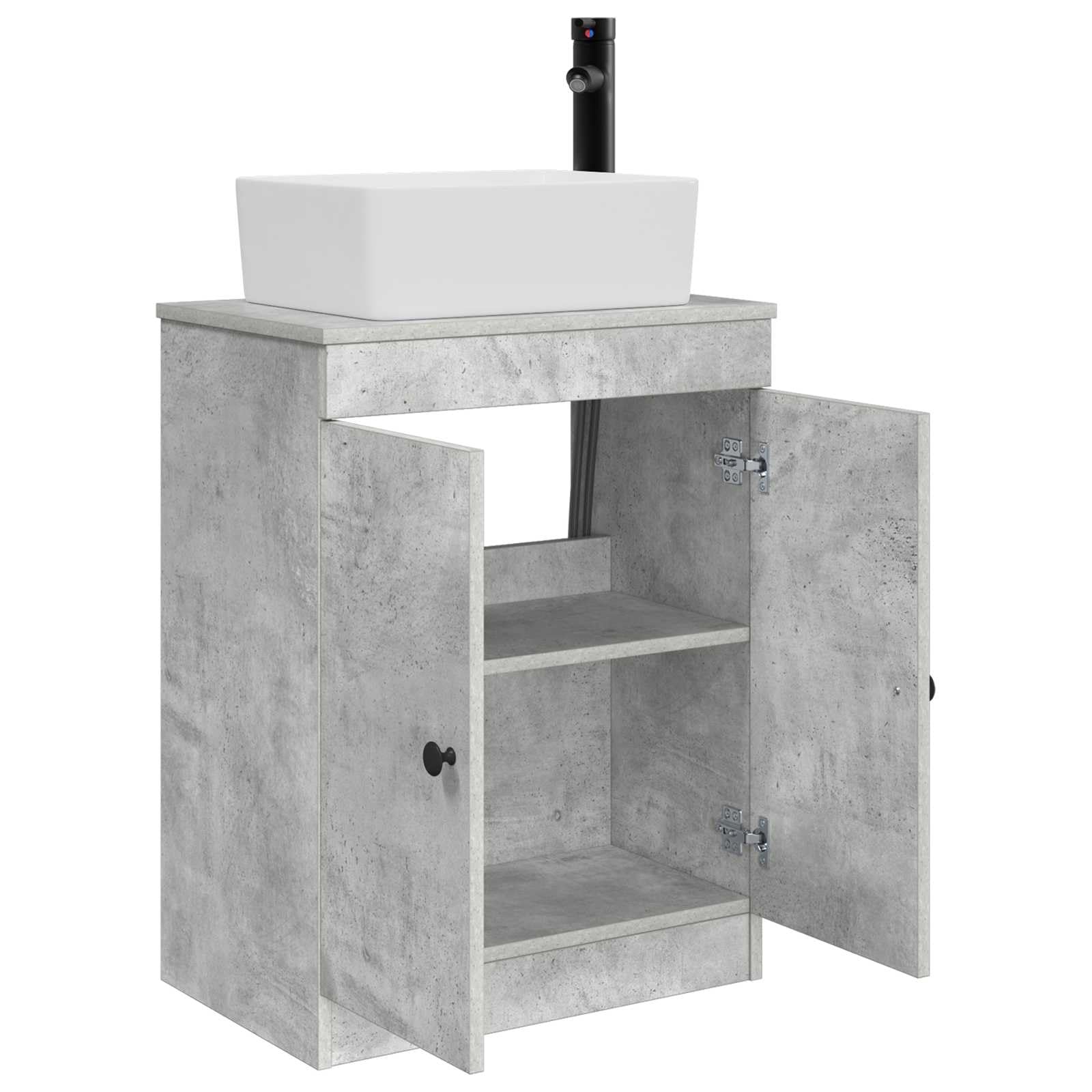 Mobile sottolavabo grigio cemento 54 cm con lavabo | legno, maniglie a bottone in metallo, porte a 90 gradi, ripiani integrati, facile da montare